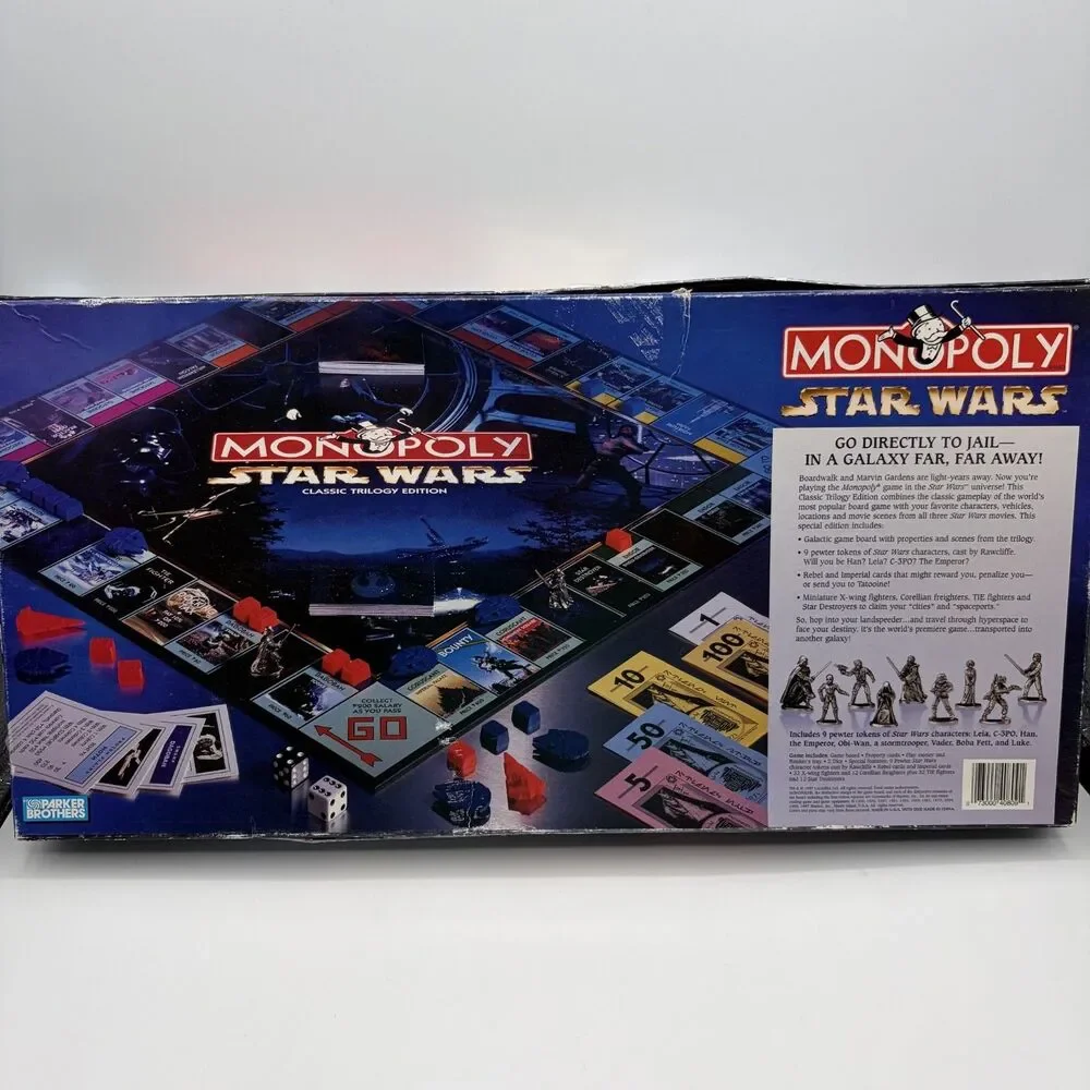 VINTAGE Monopoly Star Wars Classic Trilogy Edition COMPLETE  1997 Box Is Damaged